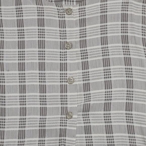 Vtg Clio Blouse Womens M Gray White Plaid Flowy Boho 4 Button Tunic 90s … - Picture 5 of 16